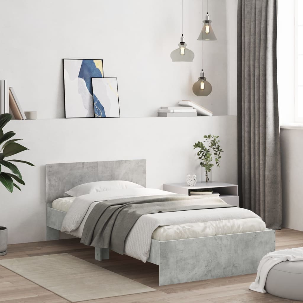 Bed Frame without Mattress with Headboard Concrete Grey 100x200 cm