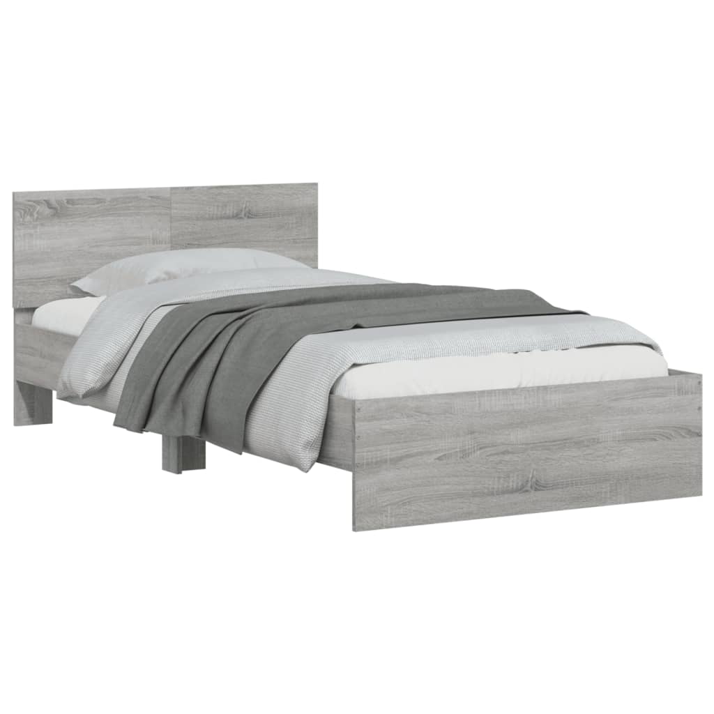 Bed Frame without Mattress with Headboard Grey Sonoma 100x200 cm