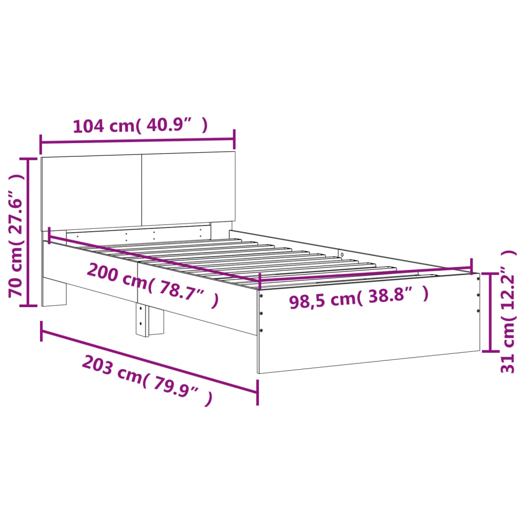Bed Frame without Mattress with Headboard Grey Sonoma 100x200 cm
