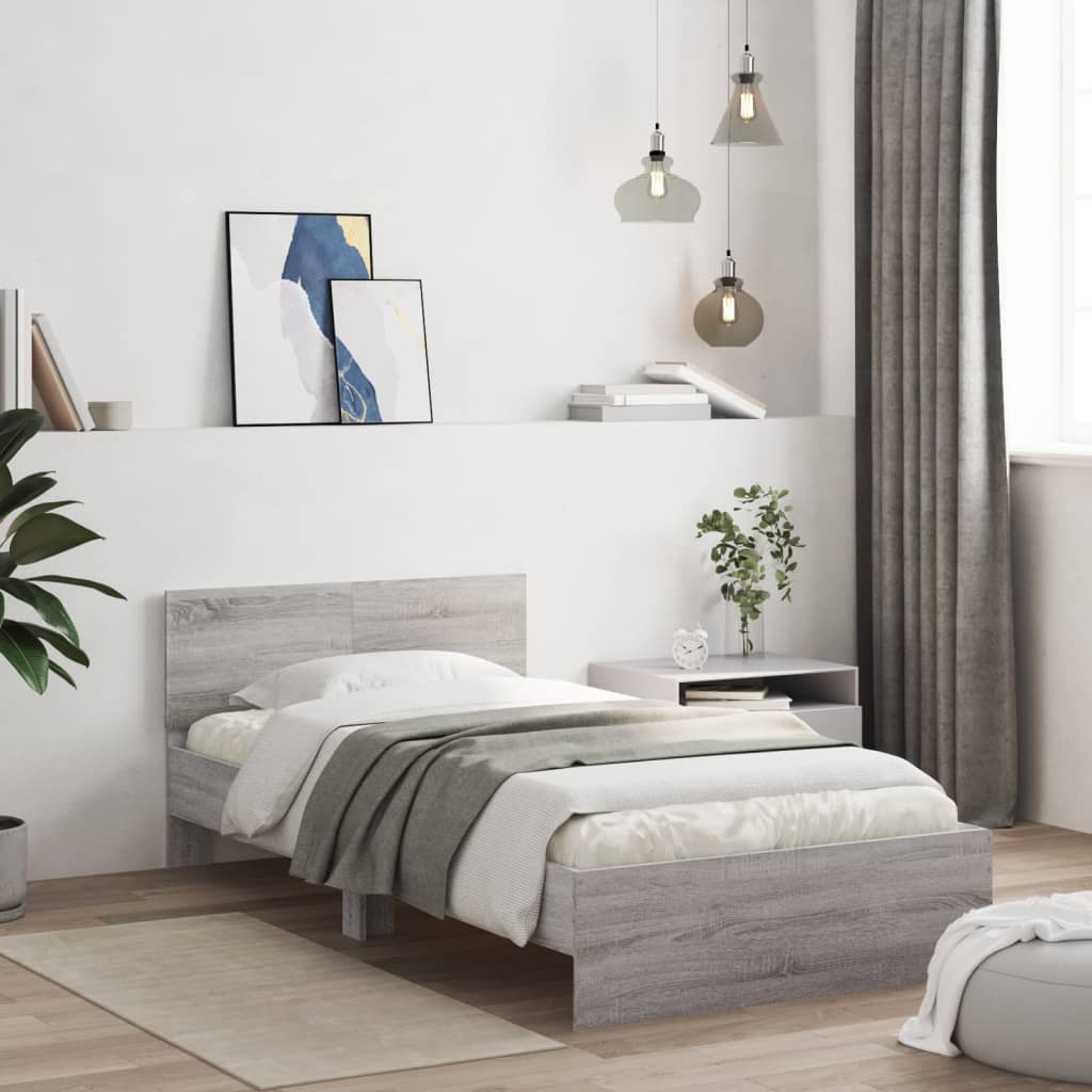 Bed Frame without Mattress with Headboard Grey Sonoma 100x200 cm