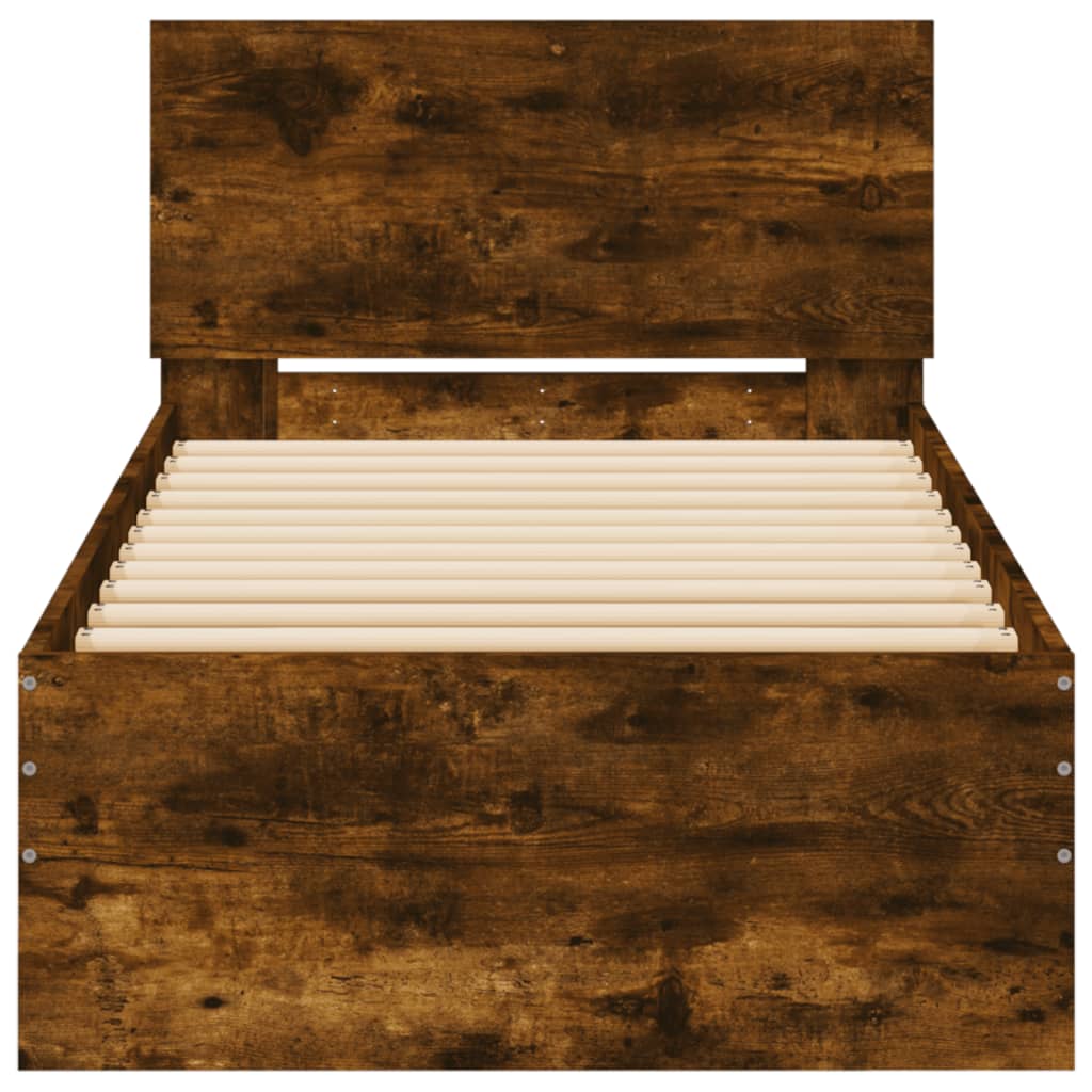 Bed Frame without Mattress with Headboard Smoked Oak 90x200 cm