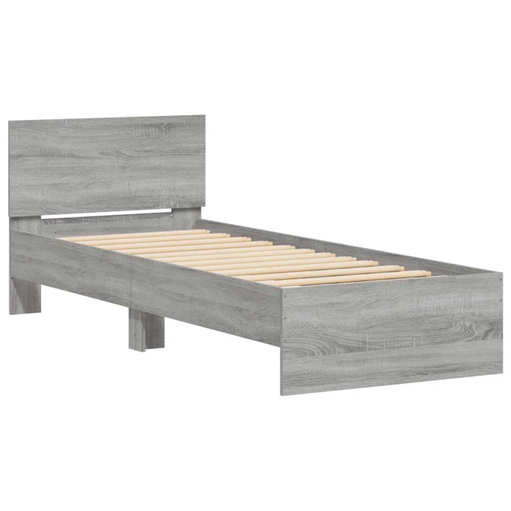 Bed Frame without Mattress with Headboard Grey Sonoma 90x190 cm Single