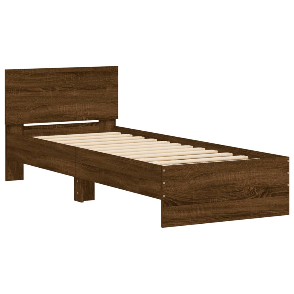 Bed Frame without Mattress with Headboard Brown Oak 90x190 cm Single