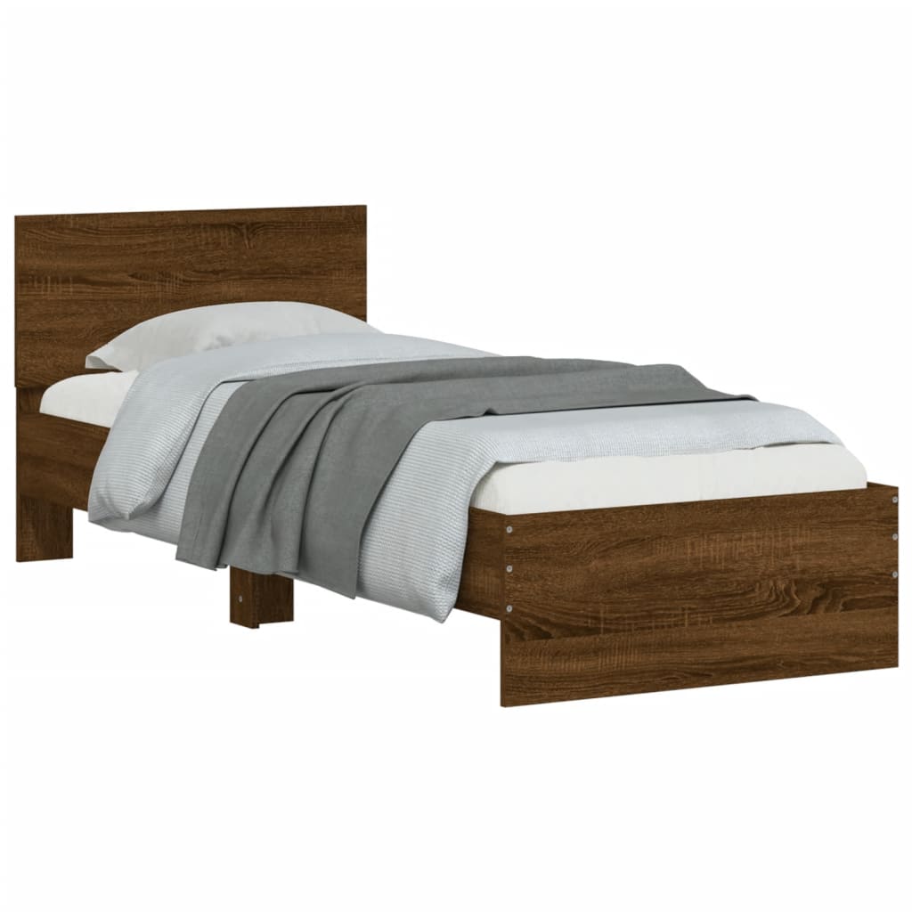 Bed Frame without Mattress with Headboard Brown Oak 90x190 cm Single