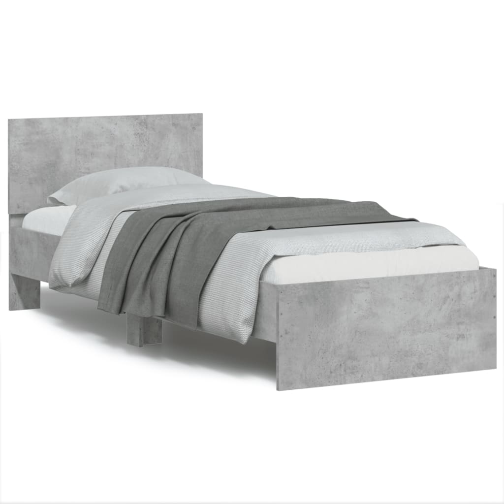 Bed Frame without Mattress with Headboard Concrete Grey 75x190 cm Small Single