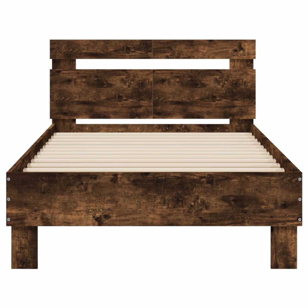 Bed Frame without Mattress with LED Lights Smoked Oak 100x200 cm