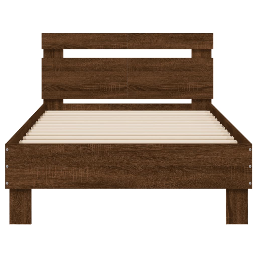 Bed Frame without Mattress with LED Lights Brown Oak 100x200 cm