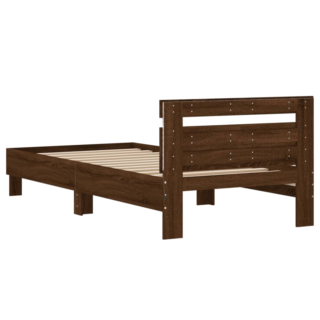 Bed Frame without Mattress with LED Lights Brown Oak 100x200 cm