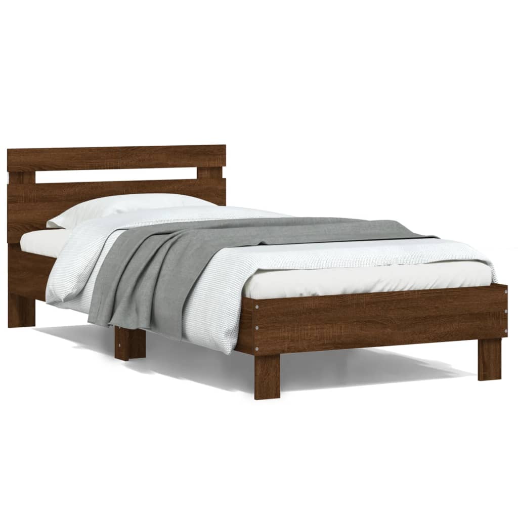 Bed Frame without Mattress with LED Lights Brown Oak 100x200 cm