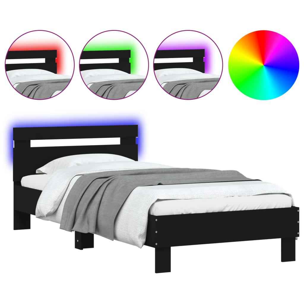 Bed Frame without Mattress with LED Lights Black 90x200 cm