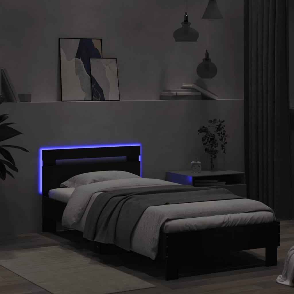 Bed Frame without Mattress with LED Lights Black 90x200 cm