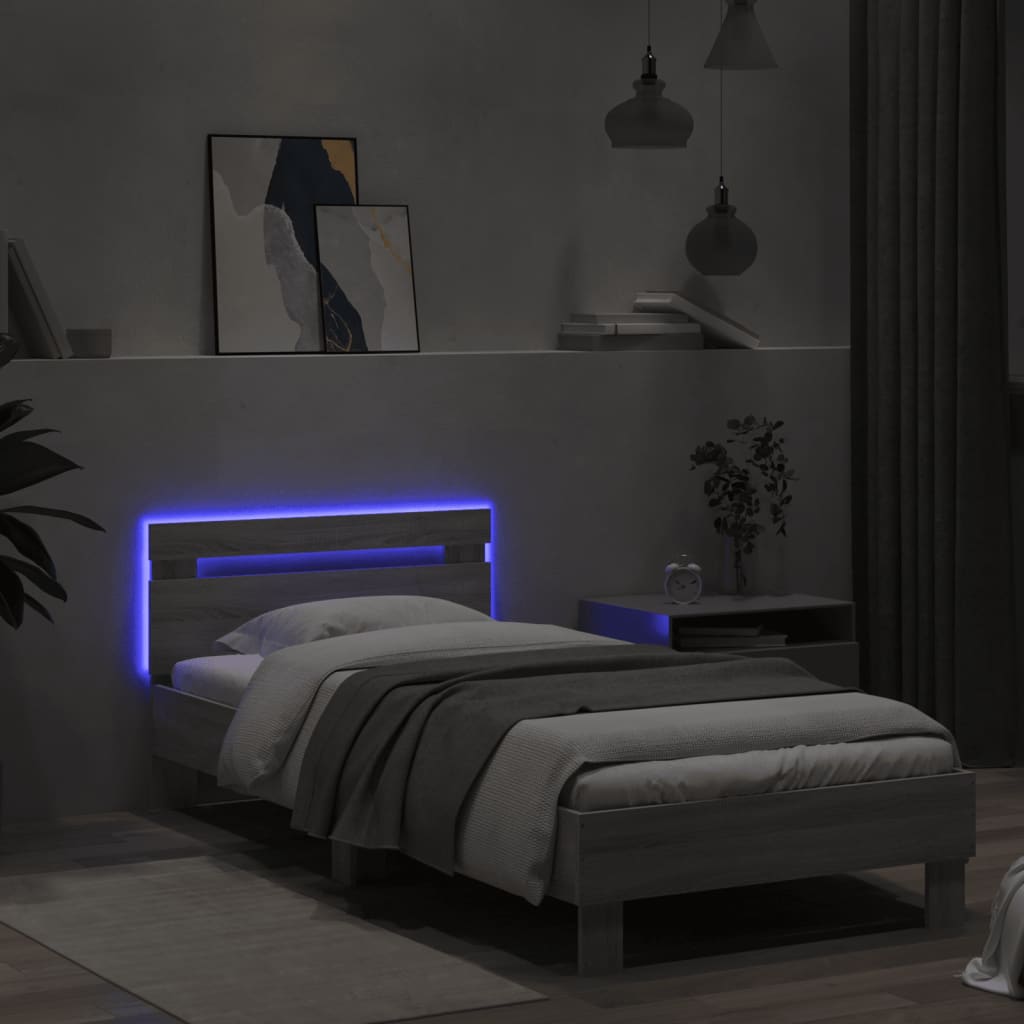 Bed Frame without Mattress with LED Lights Grey Sonoma 90x200 cm