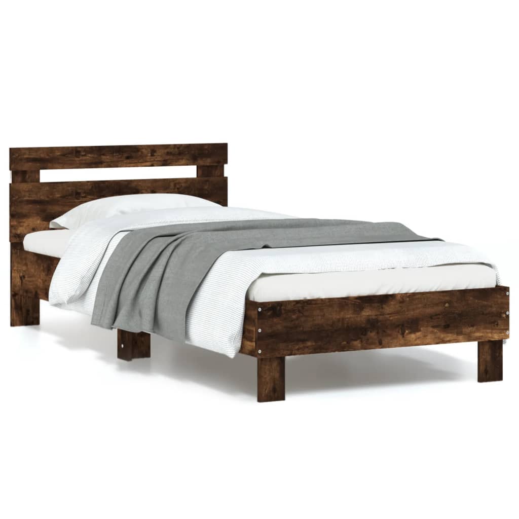 Bed Frame without Mattress with LED Lights Smoked Oak 90x190 cm Single
