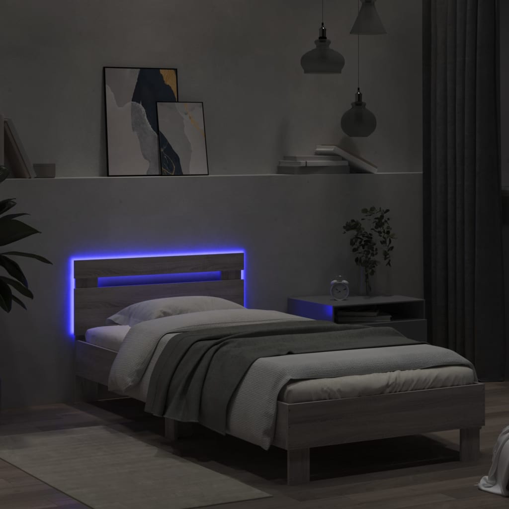 Bed Frame without Mattress with LED Lights Grey Sonoma 90x190 cm Single