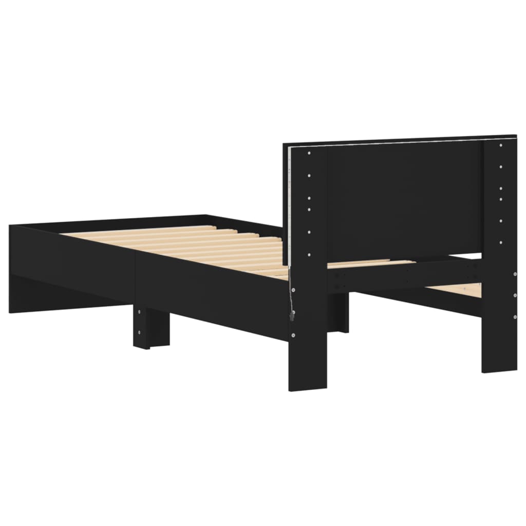 Bed Frame without Mattress with LED Lights Black 75x190 cm Small Single