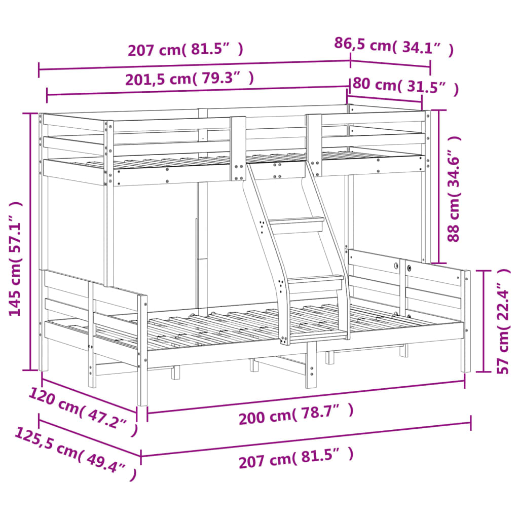Bunk Bed without Mattress 80x200/120x200 cm Wax Brown Solid Wood