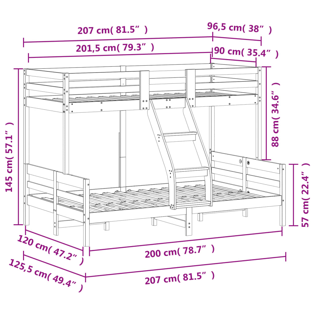 Bunk Bed without Mattress 90x200/120x200 cm White Solid Wood