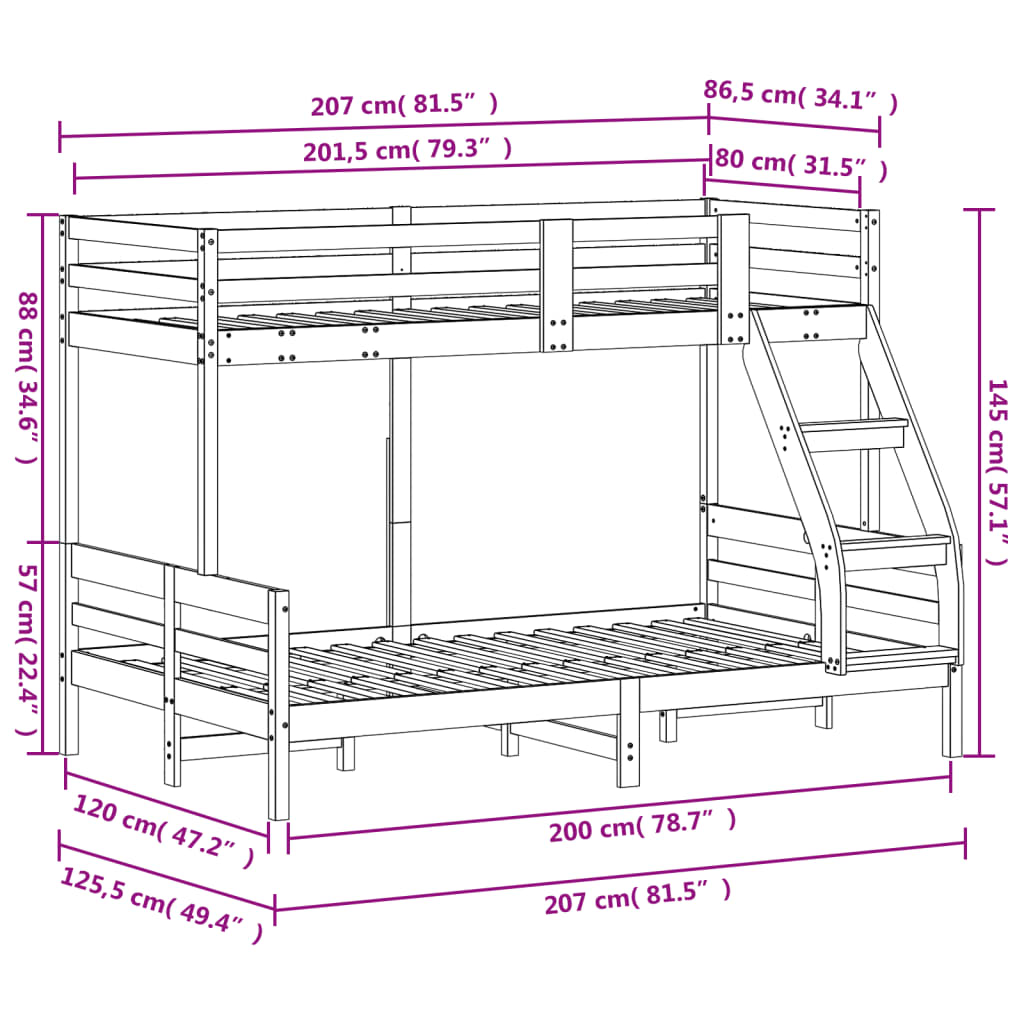 Bunk Bed without Mattress 80x200/120x200 cm Solid Wood
