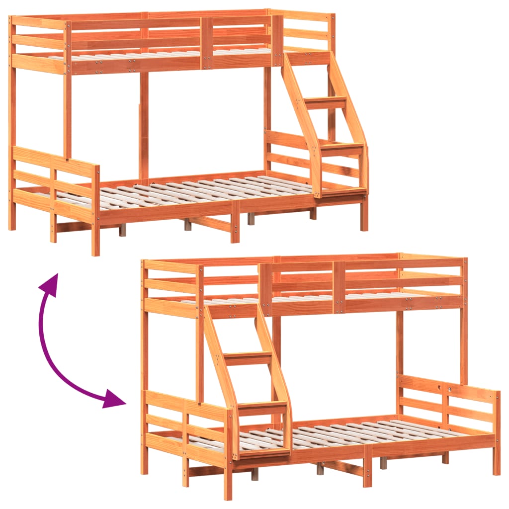 Bunk Bed without Mattress 80x200/120x200 cm Wax Brown Solid Wood
