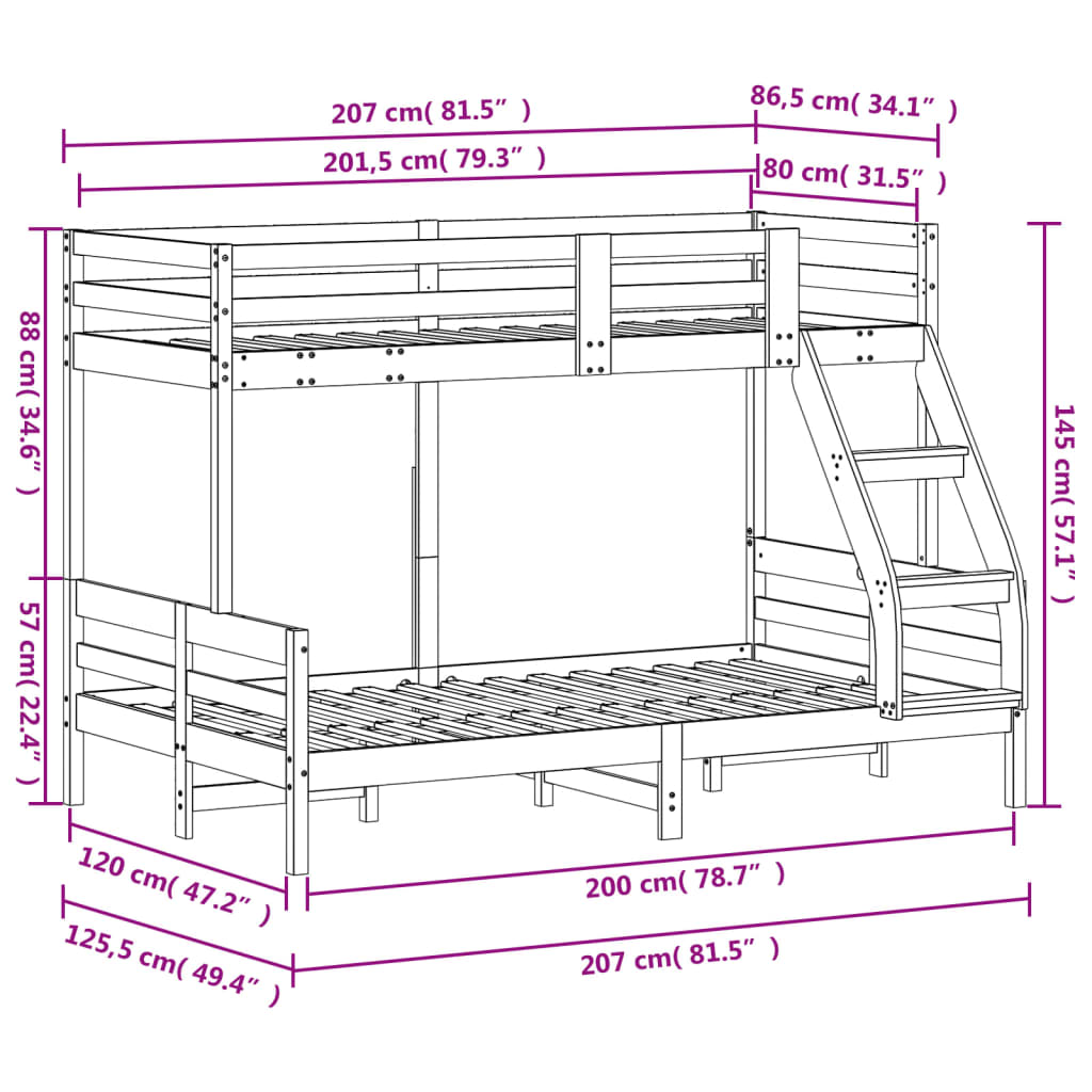 Bunk Bed without Mattress 80x200/120x200 cm Wax Brown Solid Wood