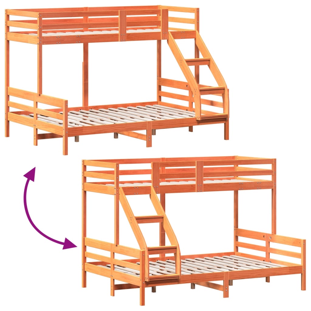 Bunk Bed without Mattress 80x200/140x200 cm Wax Brown Solid Wood