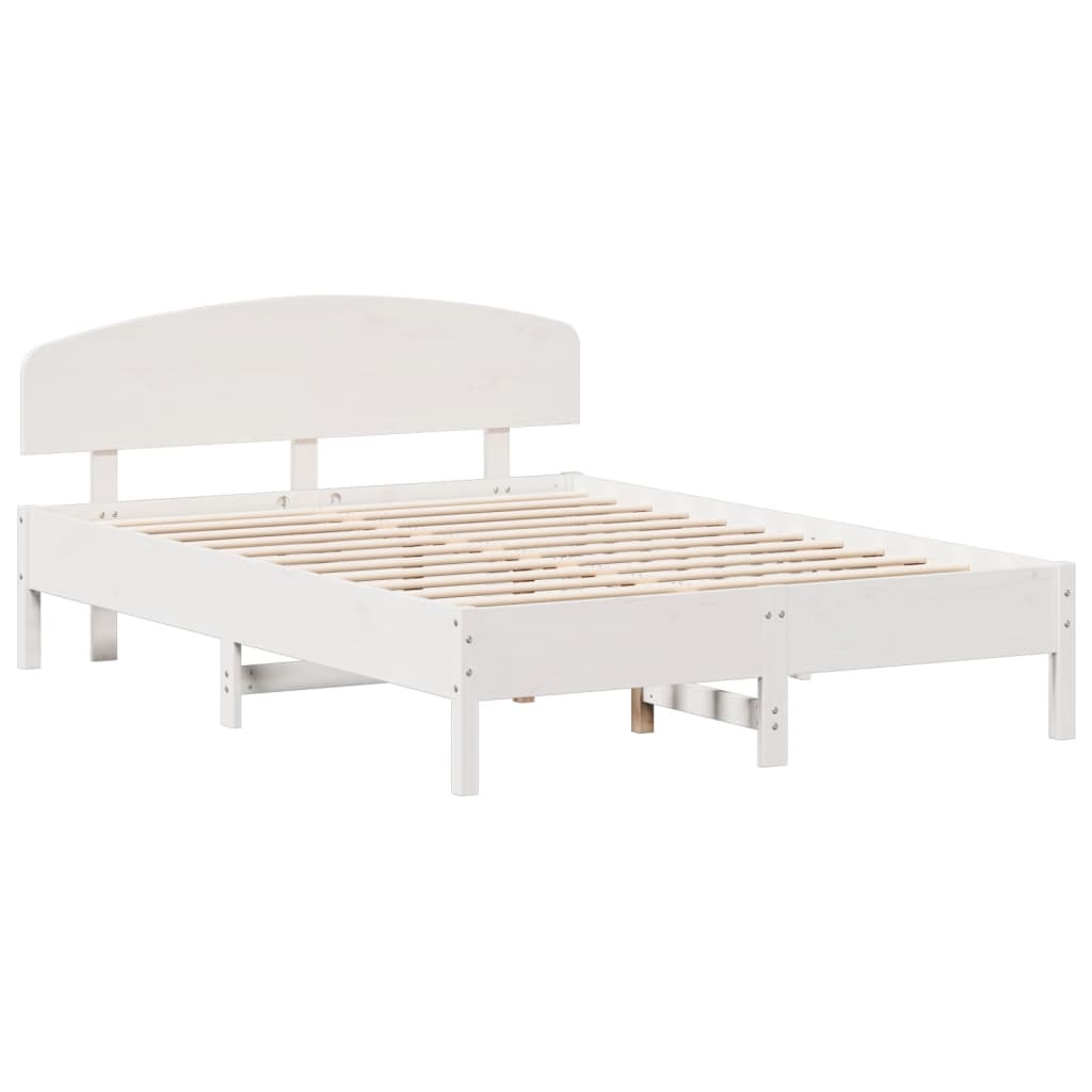 Bed Frame without Mattress White 150x200 cm King Size Solid Wood Pine
