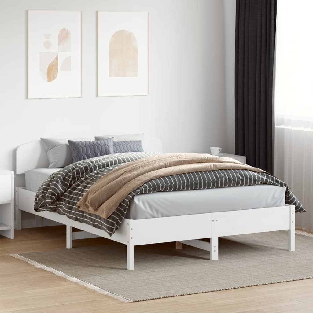 Bed Frame without Mattress White 150x200 cm King Size Solid Wood Pine