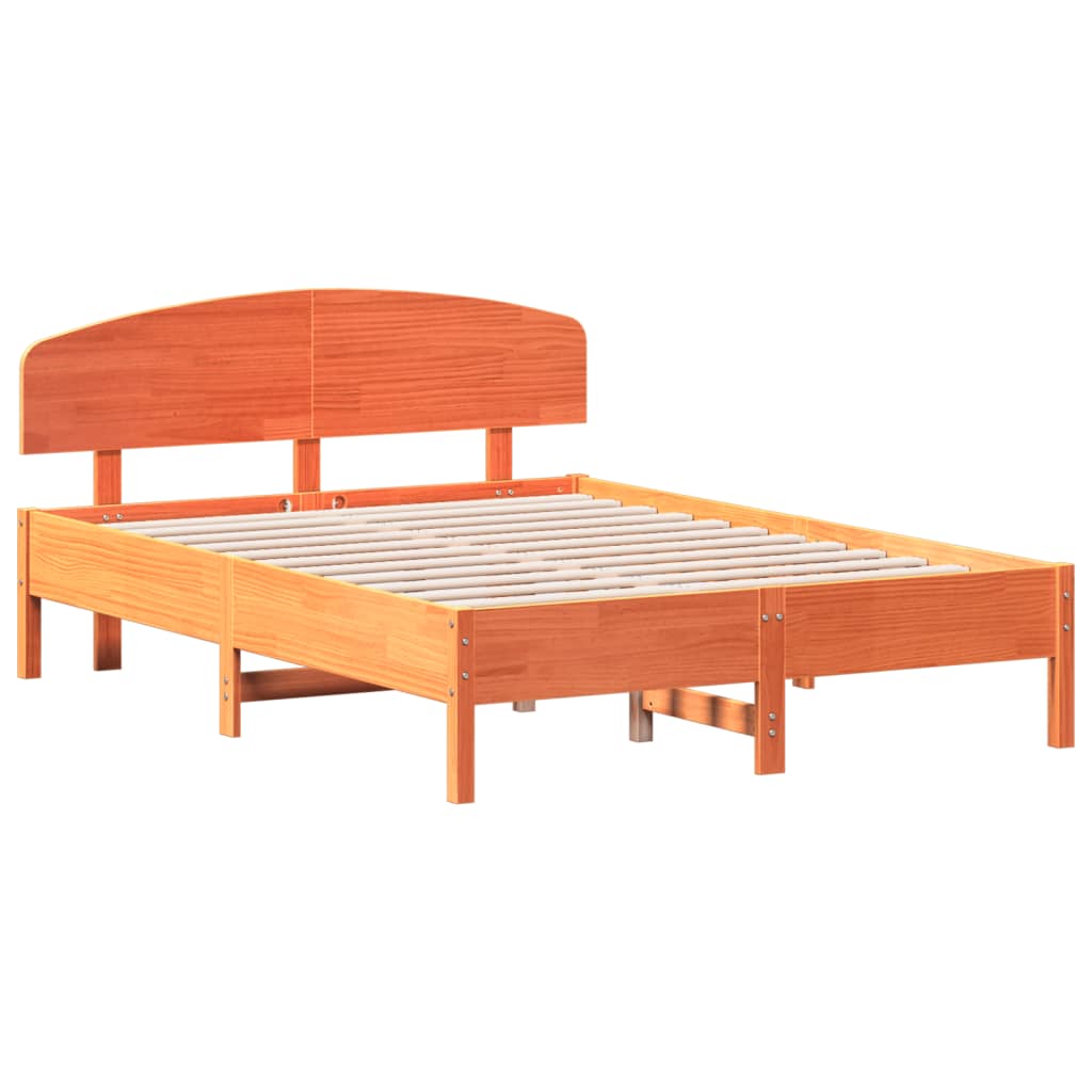 Bed Frame without Mattress Wax Brown 135x190 cm Double Solid Wood Pine