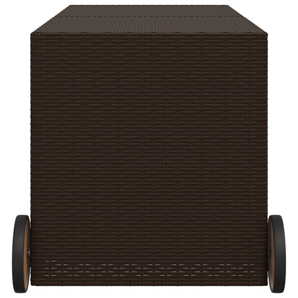 Garden Storage Box with Wheels Brown 283L Poly Rattan