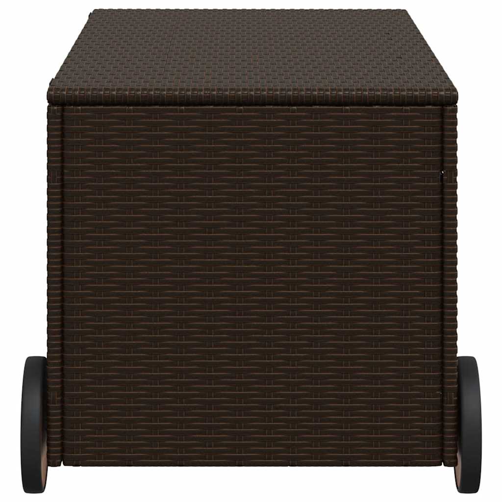 Garden Storage Box with Wheels Brown 190L Poly Rattan
