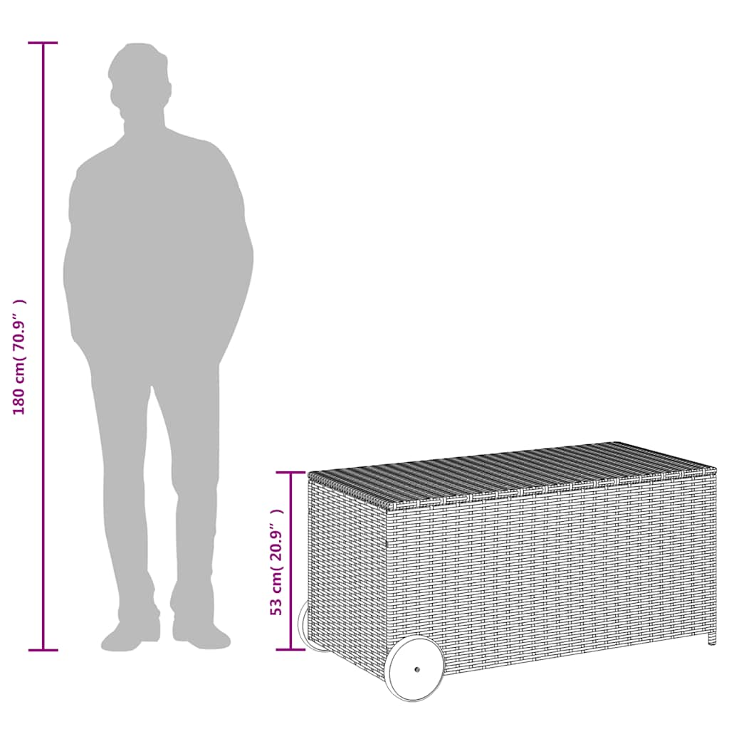 Garden Storage Box with Wheels Brown 190L Poly Rattan