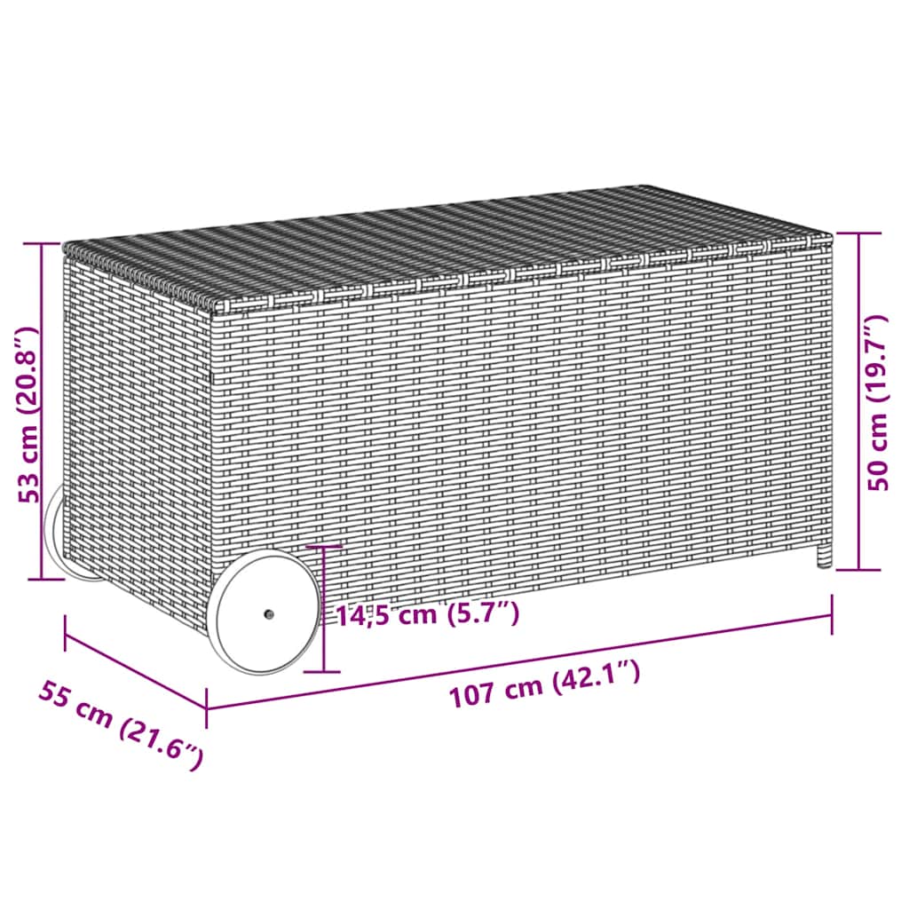 Garden Storage Box with Wheels Grey 190L Poly Rattan