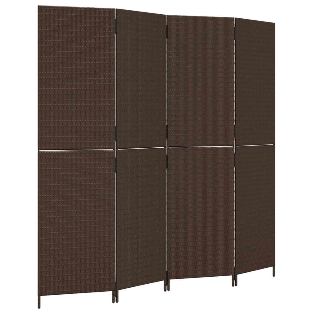 Room Divider 4 Panels Brown Poly Rattan