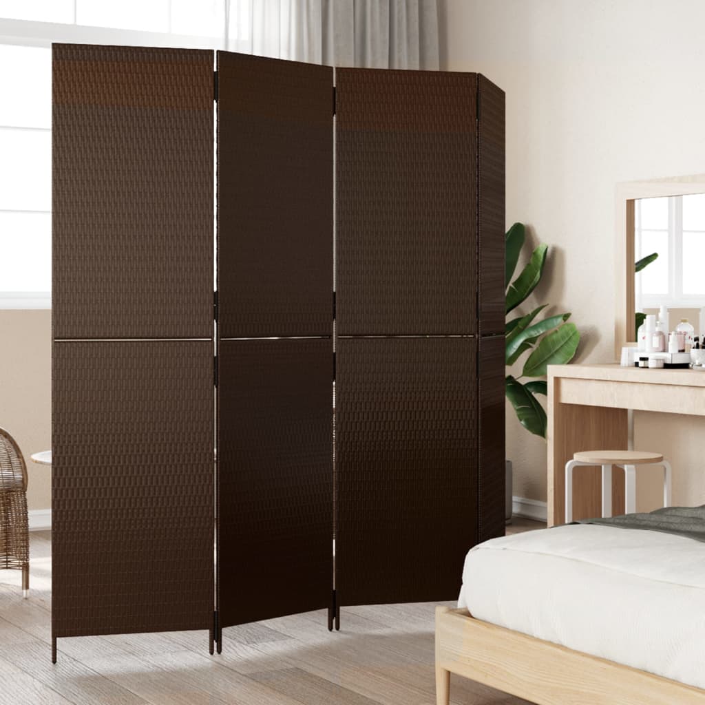 Room Divider 4 Panels Brown Poly Rattan