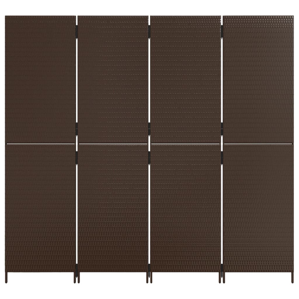 Room Divider 4 Panels Brown Poly Rattan