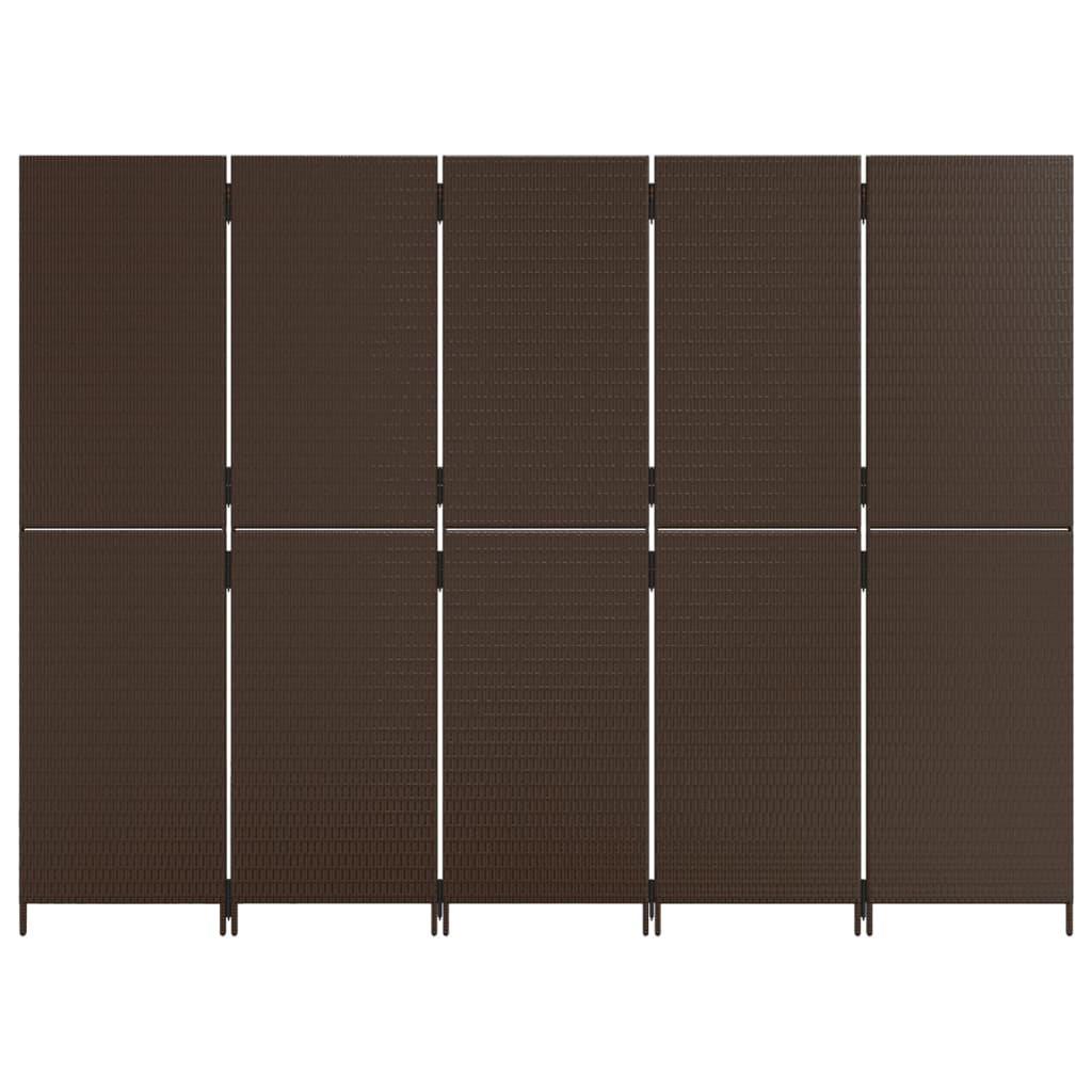 Room Divider 5 Panels Brown Poly Rattan