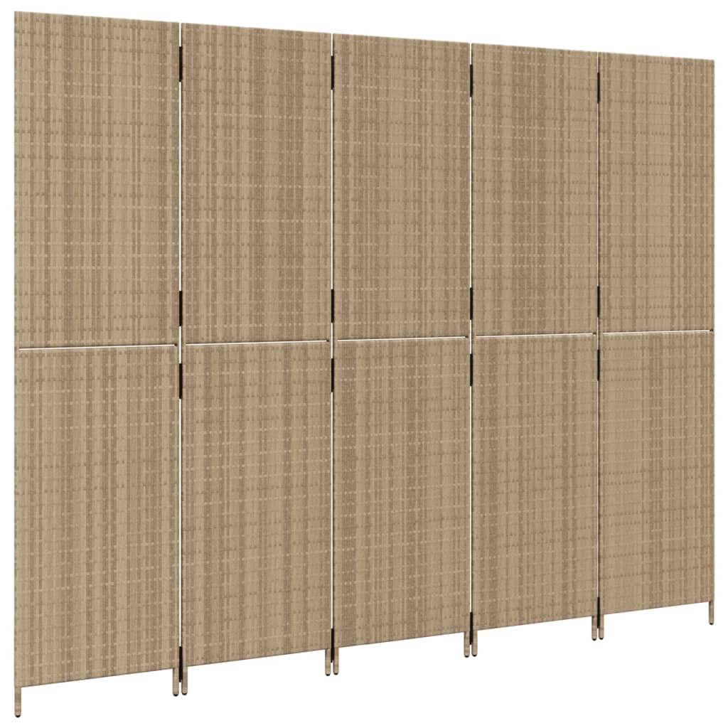 Room Divider 5 Panels Beige Poly Rattan
