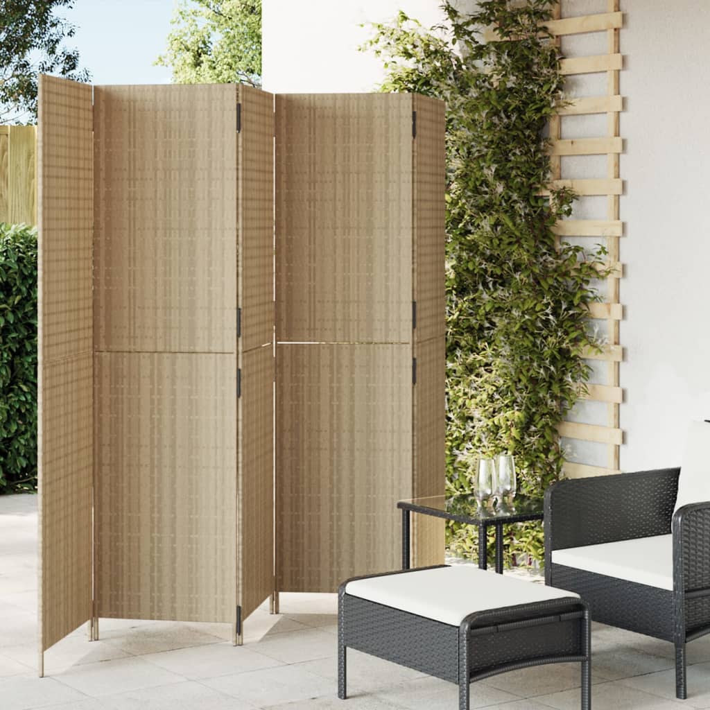 Room Divider 5 Panels Beige Poly Rattan
