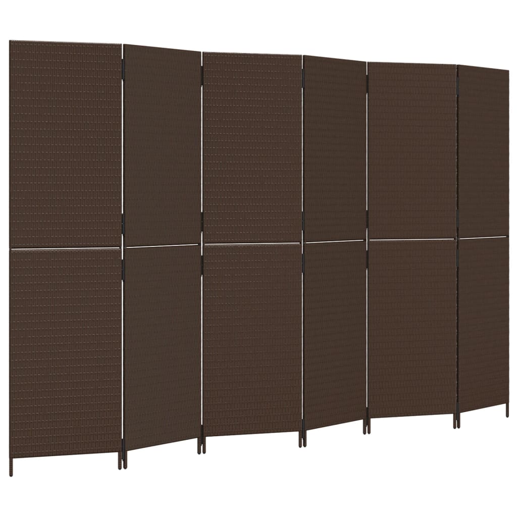 Room Divider 6 Panels Brown Poly Rattan