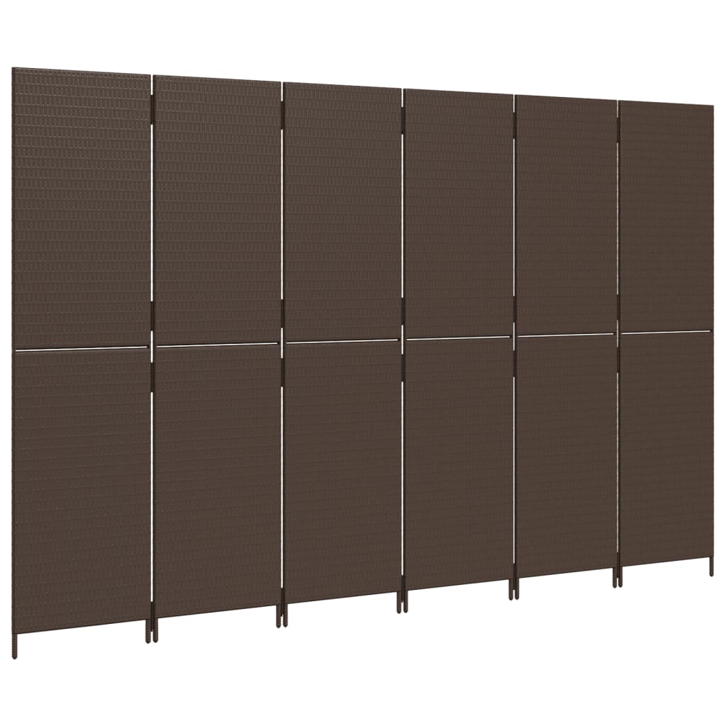 Room Divider 6 Panels Brown Poly Rattan
