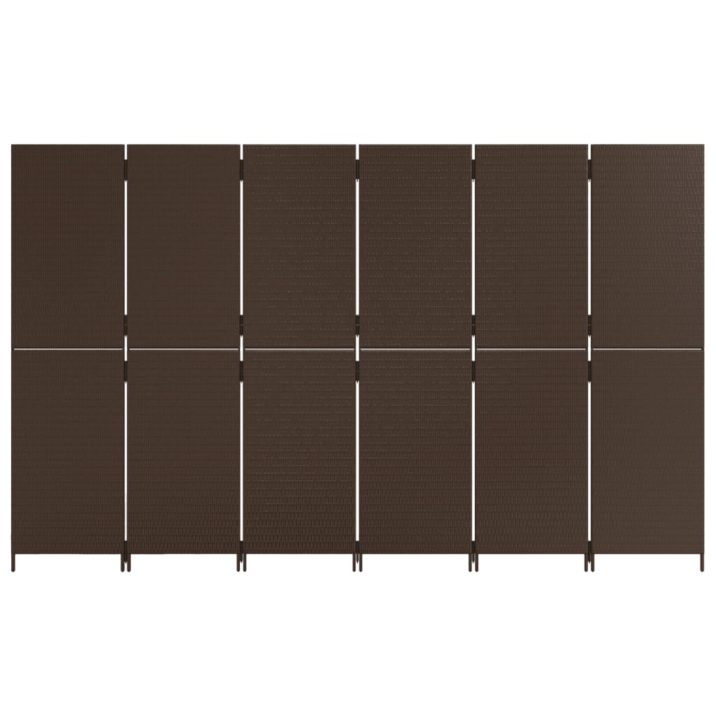 Room Divider 6 Panels Brown Poly Rattan
