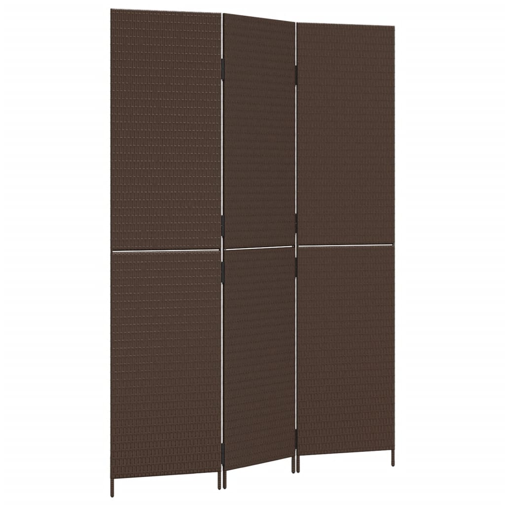 Room Divider 3 Panels Brown Poly Rattan
