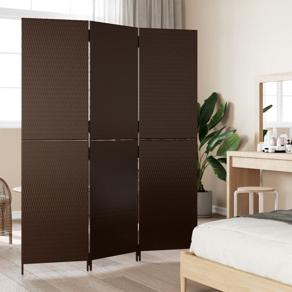 Room Divider 3 Panels Brown Poly Rattan