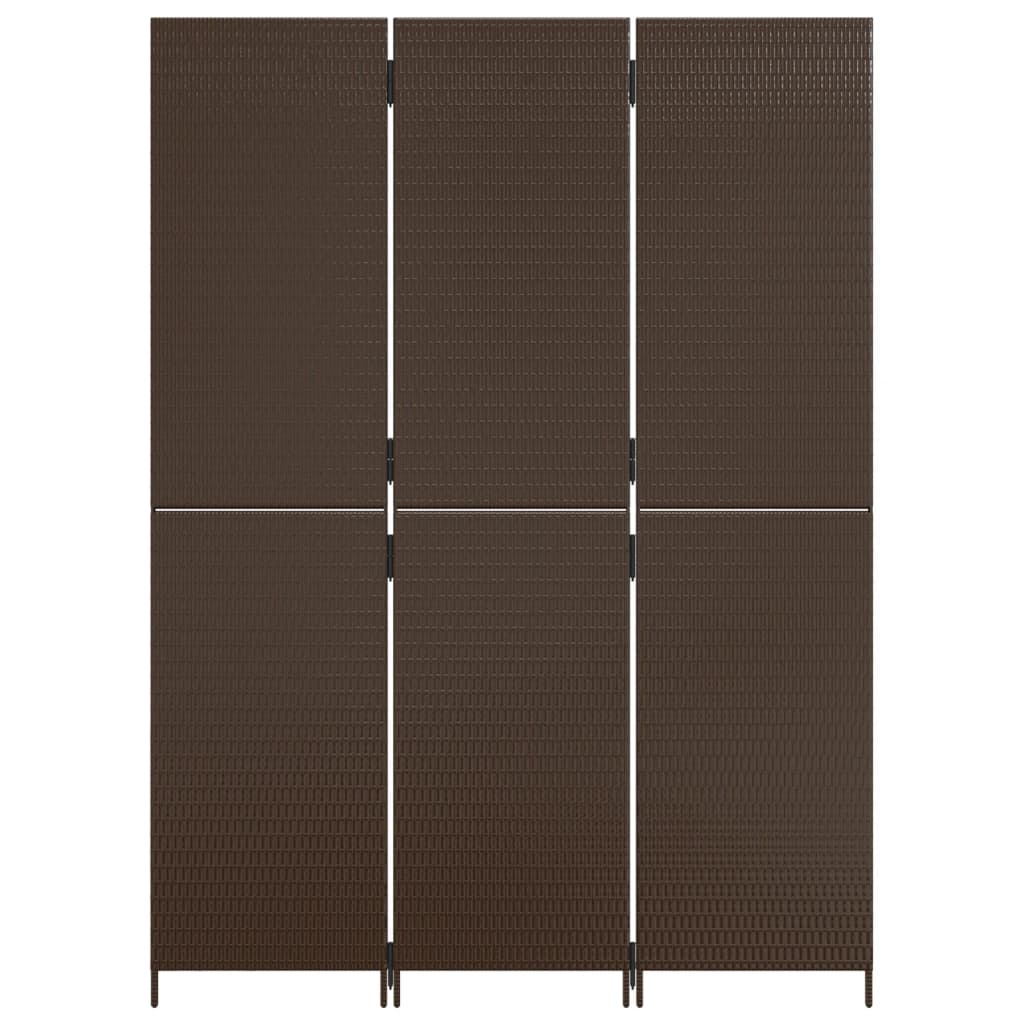 Room Divider 3 Panels Brown Poly Rattan