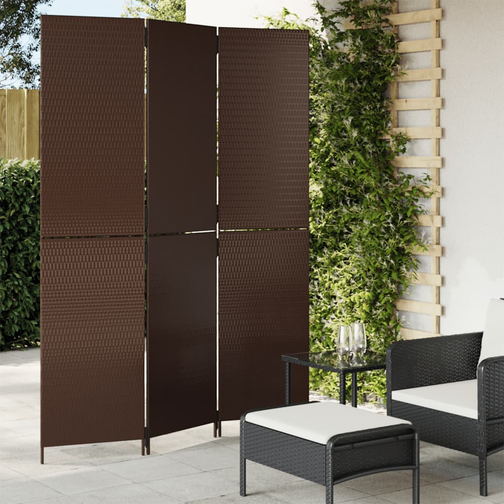 Room Divider 3 Panels Brown Poly Rattan