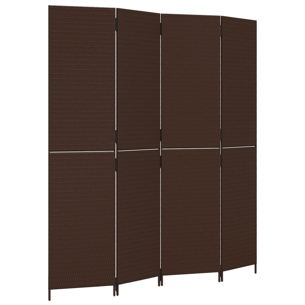 Room Divider 4 Panels Brown Poly Rattan