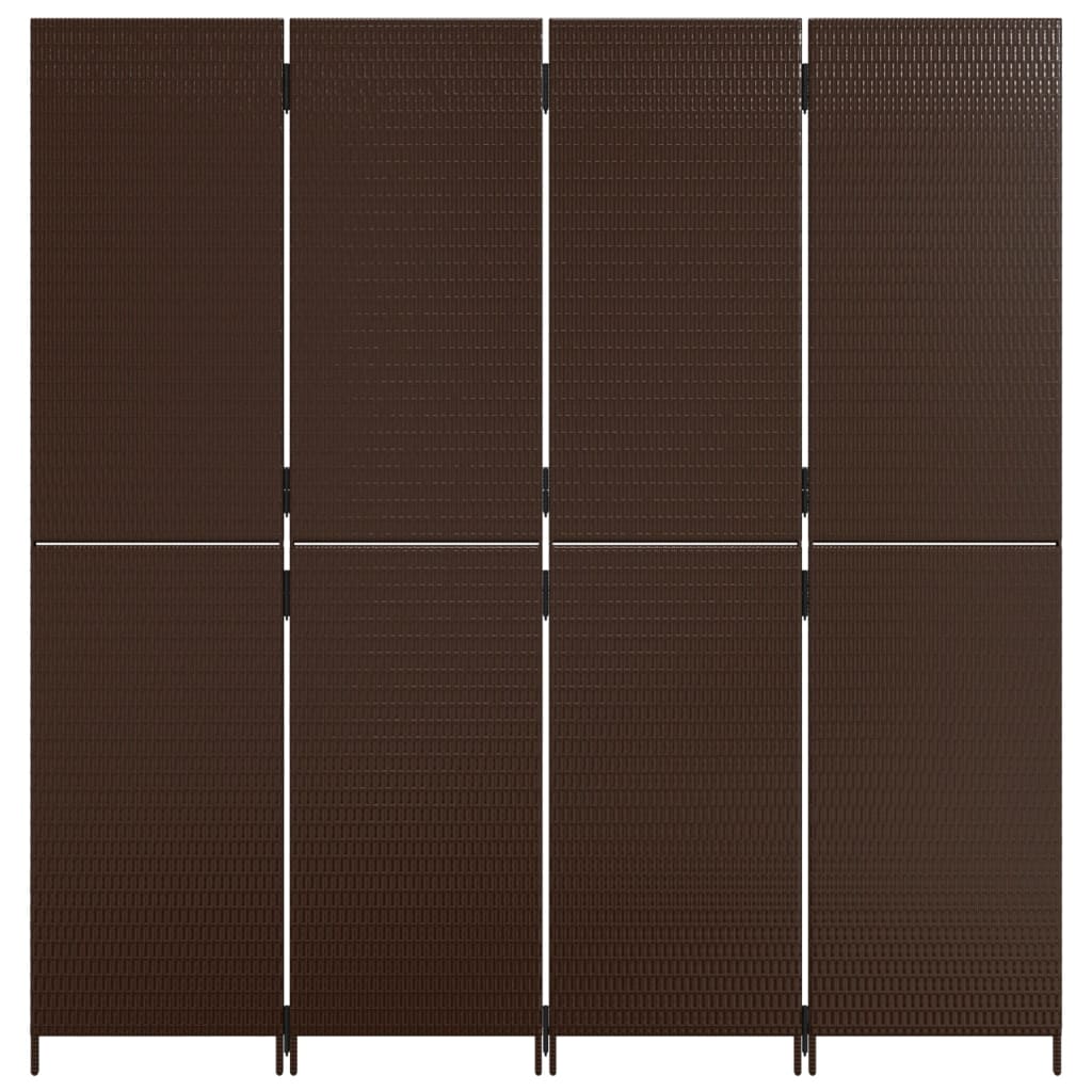 Room Divider 4 Panels Brown Poly Rattan