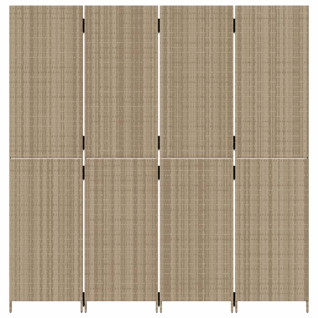 Room Divider 4 Panels Beige Poly Rattan