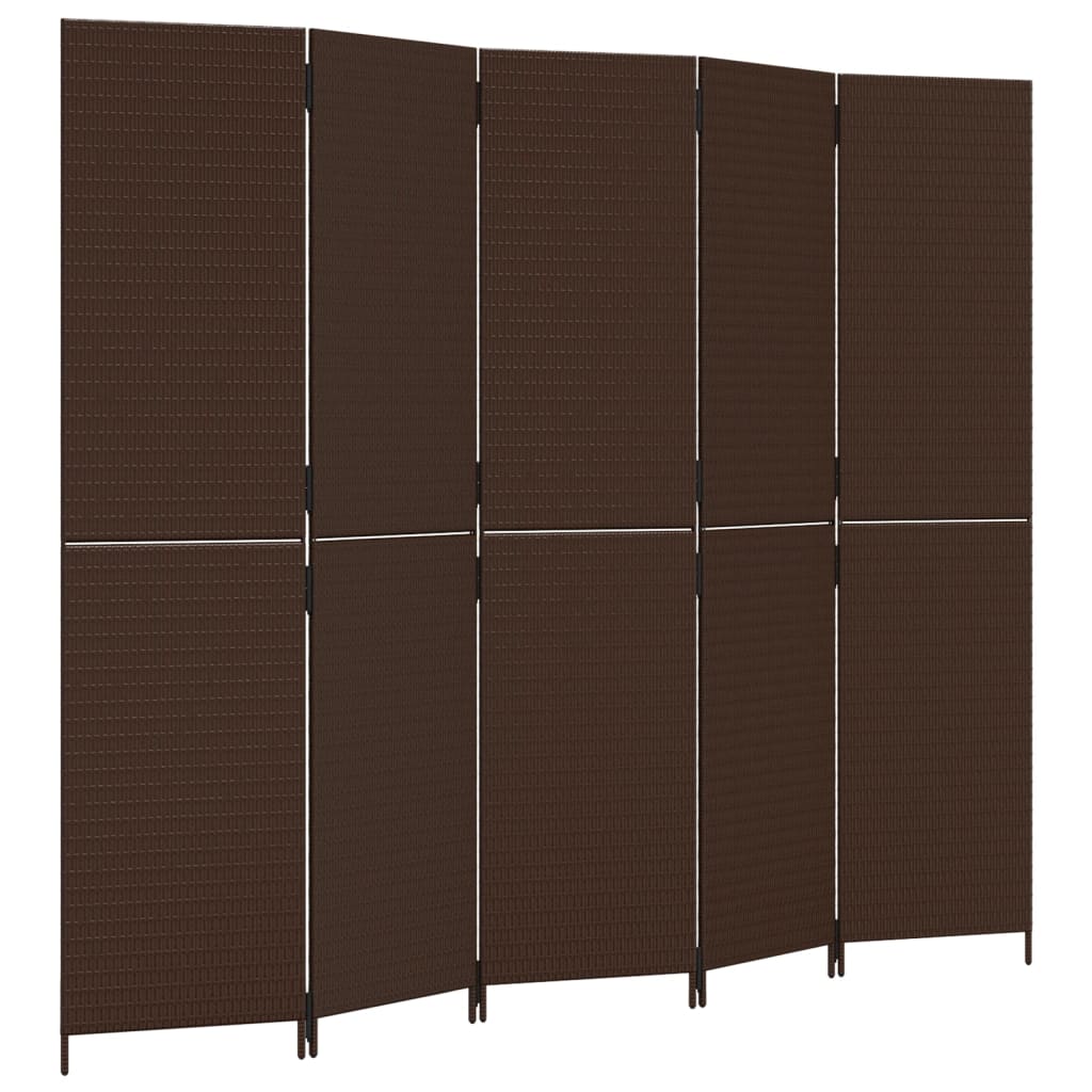 Room Divider 5 Panels Brown Poly Rattan