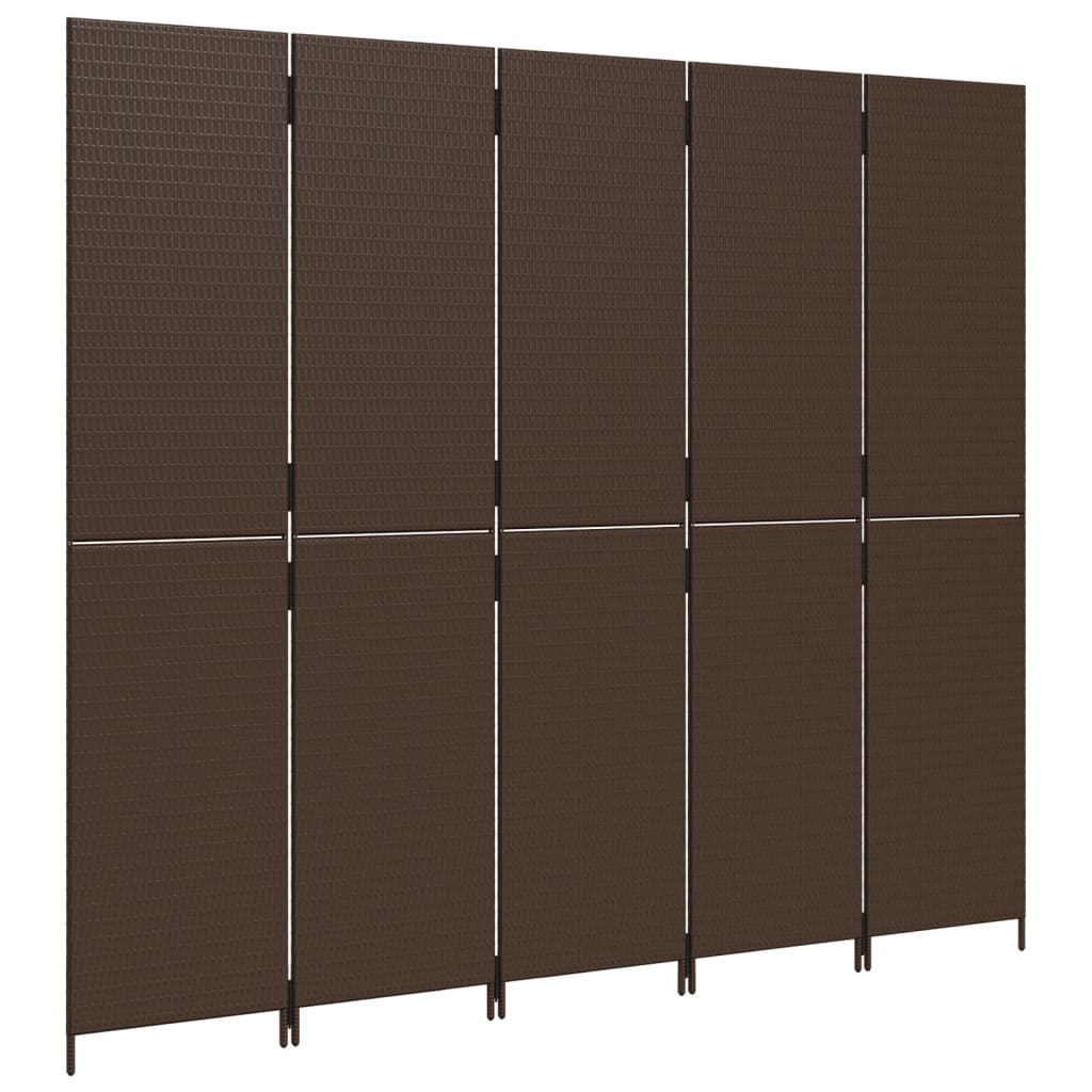Room Divider 5 Panels Brown Poly Rattan